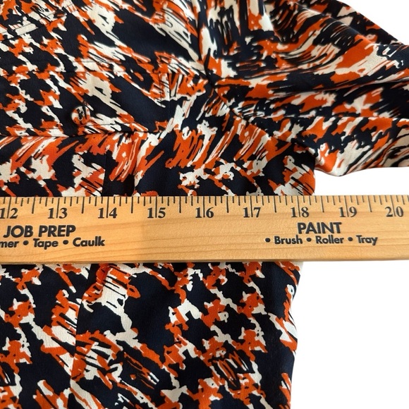 Tyler Boe Elegant Silk Navy Blue and Orange Patterned Long Sleeve Dress - Picture 12 of 16